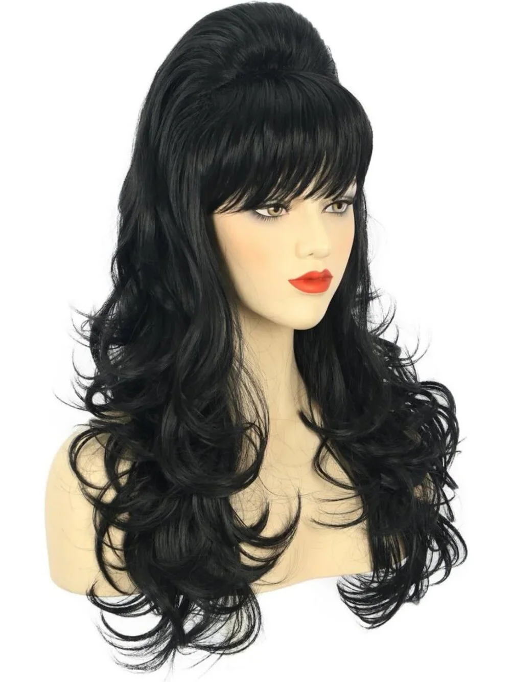 Long Wavy Black Bouffant Wig for Women | 60s 70s Beehive Style Hairpiece
